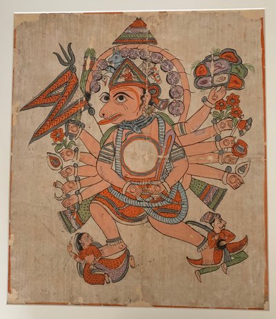 Hanuman tantrisessa viisipäisessä Pancha Mukha -muodossaan, n. 1800-luvun lopulla. tekijältä Unbekannt