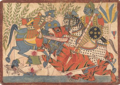 Harishchandra ja hänen ministerinsä tappavat tiikerifolion Harishchandra-sarjasta, 1800-1850. tekijältä Unbekannt