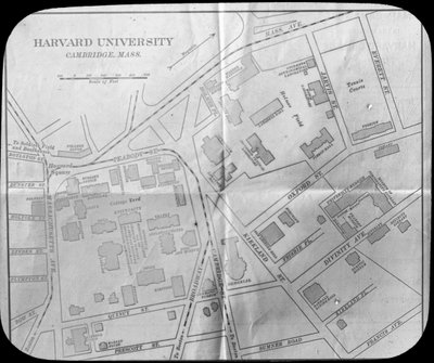 Harvardin yliopiston kampuskartta, Cambridge, Massachusetts, USA, 1800-luvun loppu tai 1900-luvun alku tekijältä Unbekannt