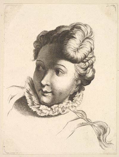 Ruffa pukeutuvan naisen pää, Livre de Têtes Gravées dapres F. Boucher et ..., 1700-luku. tekijältä Unbekannt