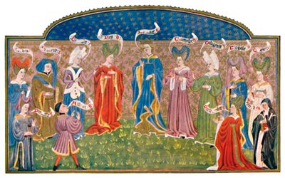 Päähineet 1500-luvulla MS. Roy. 15 E. v., 1400-luku, 1903 tekijältä Unbekannt