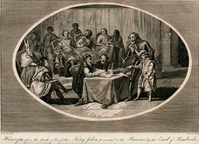 Henry III, jonka Pembroken jaarli esitteli paroneille, 1216 1793 tekijältä Unbekannt