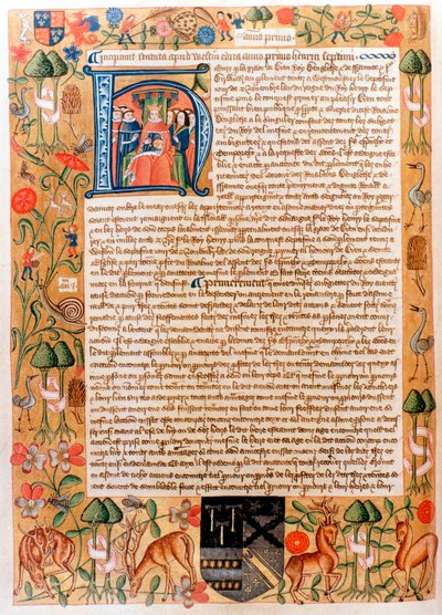 Henrik VII:n ensimmäinen parlamenttiesitys, jossa on alkuperäinen muotokuva kuninkaasta, 1480-luvun lopulla tekijältä Unbekannt