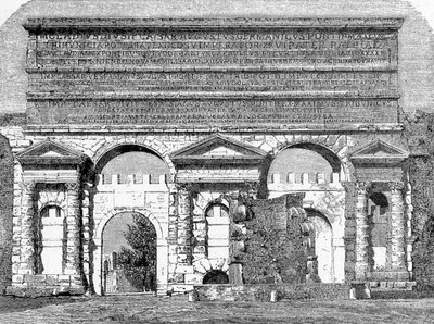 Muinaisen Rooman historia. Rooman kaiverrukset vuodelta 1872 Porta Maggiore tai Porta Nevia tekijältä Unbekannt