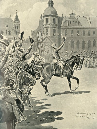 Britannian lipun nosto Pretoriassa: Lord Roberts Leading Cheers for the Queen, 1900, 1901. tekijältä Unbekannt