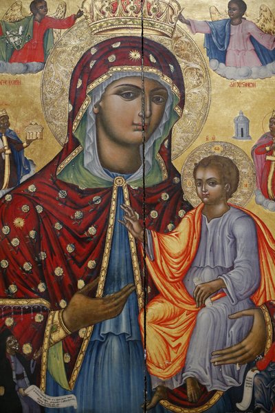 Pyhän haudan kirkko, Kreikan ortodoksinen katolikon, Neitsyt Marian ja lapsen ikoni, Jerusalem, Israel tekijältä Unbekannt