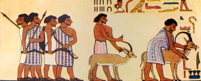 Kuinka muinainen egyptiläinen maalasi israelilaisten tulemisen Egyptiin, n. 1930. tekijältä Unbekannt