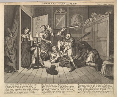 Hudibras katekisoitu levy 9: Kuvituksia Samuel Butlersille Hudibras, 1725-30. tekijältä Unbekannt