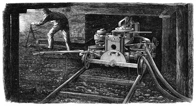 Hydraulinen hiilenleikkauskone, nimeltään The Iron Man, 1867 tekijältä Unbekannt