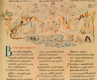 Psalmin 103, c1000-1050, 1947 kuvitus ja osa tekstistä. tekijältä Unbekannt