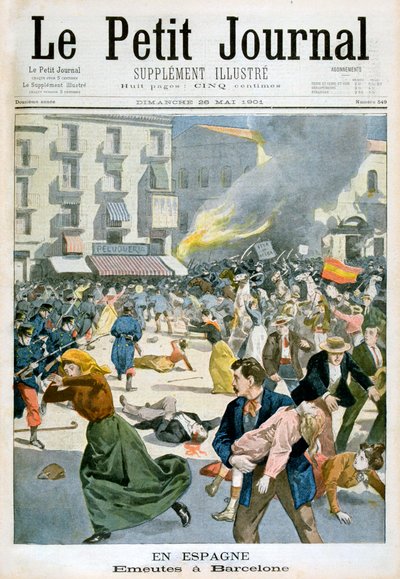 Espanjassa mellakoita puhkesi Barcelonassa vuonna 1901 tekijältä Unbekannt