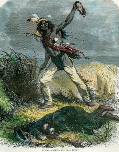 Intiaani skalpaa kuollutta vihollistaan, 1800-luku tekijältä Unbekannt