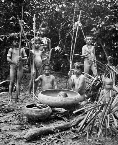 Putumayo-joen intiaanit, joilla on katkaistu pää, Amazonia tekijältä Unbekannt