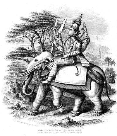 Indra, Intian vedalaisten jumalien päämies norsunsa selässä, vuodelta 1880 tekijältä Unbekannt