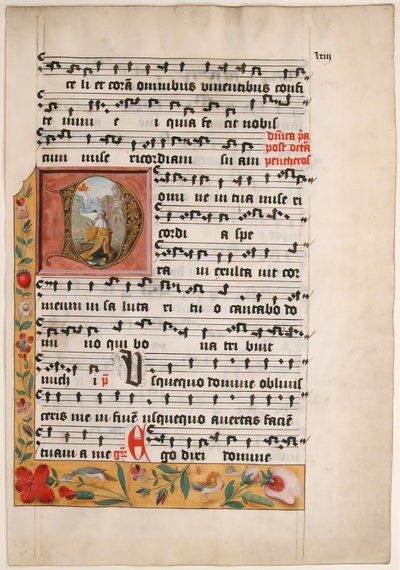 Alkuperäinen D kuningas Davidin kanssa, Cistercian Gradualista, n. 1524. tekijältä Unbekannt