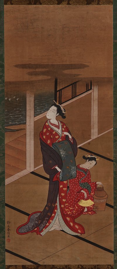 Interior: A Yujo and an Attendant Heating Water, Edo period, 1615-1868. tekijältä Unbekannt