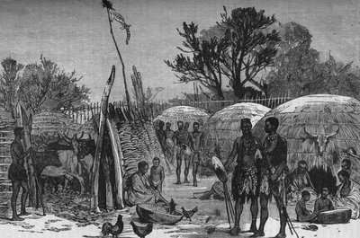 Zuli Kraalin sisustus Tugelajoella, n. 1880 tekijältä Unbekannt