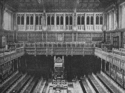Westminsterin alahuoneen sisätilat puhujien tuoliin päin, 1909 tekijältä Unbekannt