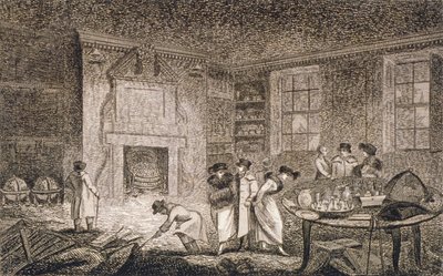 Sisäkuva Nathaniel Bentleyn tiloista, Leadenhall Street, Lontoon kaupunki, 1804 tekijältä Unbekannt