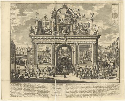 Sijoitussuunnitelmat: Muistokaari pystytetty raunioituneiden osakkeenomistajien hautapaikalle, 1720. tekijältä Unbekannt