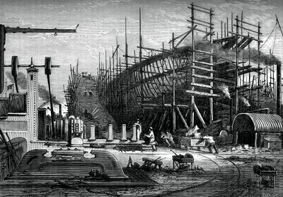 Rautalaiva, Messrs Samudasin telakka, Isle of Dogs, Lontoo, vuosi 1880 tekijältä Unbekannt