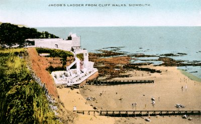 Jacobs Ladder, nähtynä Cliff Walksista, Sidmouth, Devon, 1900-luvun alku tekijältä Unbekannt