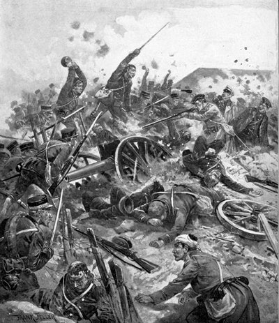 Japanilaiset joukot hyökkäämässä Venäjän linnoitukseen, Venäjän ja Japanin sota, 1904-5 tekijältä Unbekannt