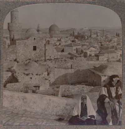 Jerusalem koulusta moskeijan yläpuolella, jossa näkyy Antonion torni, 1900 tekijältä Unbekannt
