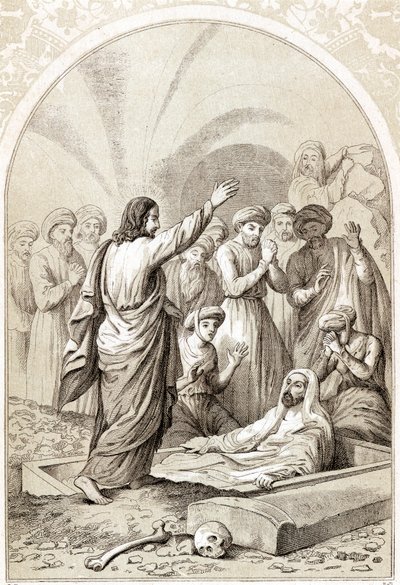 Jeesus herättää Lasaruksen haudasta, n. 1880 tekijältä Unbekannt