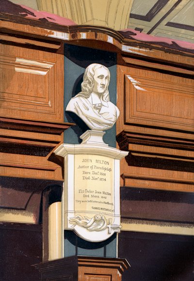John Miltonin muistomerkki, St Giles Church, Cripplegate, Lontoo, n. 1850 tekijältä Unbekannt