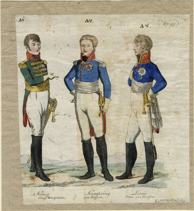 Jérôme Bonaparte, Westfalenin kuningas, Preussin prinssi Louis Ferdinand ja Baijerin Ludwig I, n. tekijältä Unbekannt