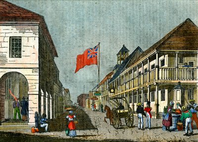 Harbour Streetin ja King Streetin risteys, Kingston, Jamaika, c1835 tekijältä Unbekannt