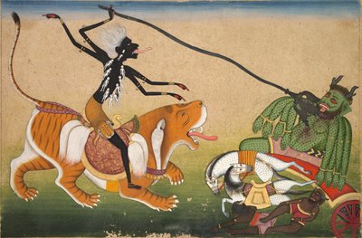 Kali hyökkää Nisumbhaan, c. 1740. tekijältä Unbekannt
