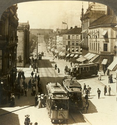 Karl Johan Street, W.N.W. kuninkaalliseen palatsiin, Christiania, Norja, n. 1905. tekijältä Unbekannt