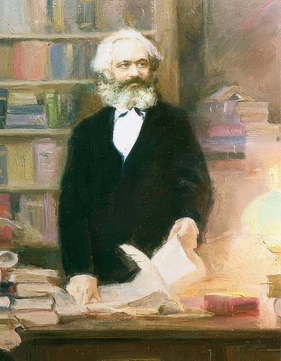 Karl Marx tutkimuksessaan. Noin 1875 tekijältä Unbekannt
