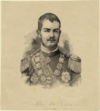Serbian kuningas Aleksandar 1876-1903, n. 1889 tekijältä Unbekannt