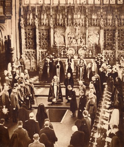 Kuningas Edward VIII ripottelee maata isänsä arkun päälle, 1936. tekijältä Unbekannt