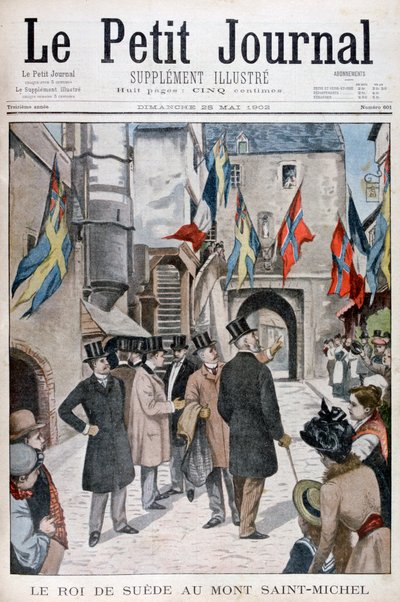 Ruotsin kuningas Oscar II vierailee Mont Saint-Michelissä, Normandiassa, Ranskassa, 1902 tekijältä Unbekannt