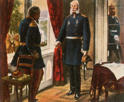 Kuningas Wilhelm ja keisari Napoleon Sedanin taistelun jälkeen, 2. syyskuuta 1870, 1936. tekijältä Unbekannt