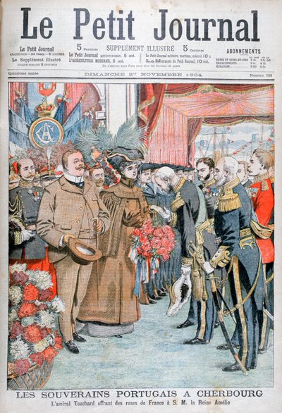 Portugalin kuningas ja kuningatar, amiraali Touchard lahjoitti kukkia, 1904 tekijältä Unbekannt