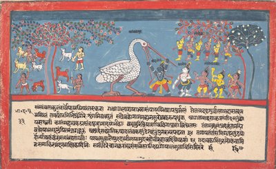 Krishna Slays Bakasura, nosturidemoni..., hajallaan olevasta Bhagavata Puranasta..., 1800-1825. tekijältä Unbekannt