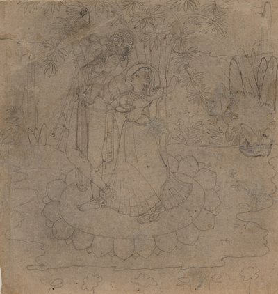 Krishna ja Radha seisomassa lootuksella, 1800-luvun loppu - 1900-luvun alku. tekijältä Unbekannt