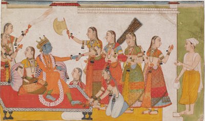 Krishna tervehtii Sudamaa, Bhagavata Purnasta, n. 1700. tekijältä Unbekannt