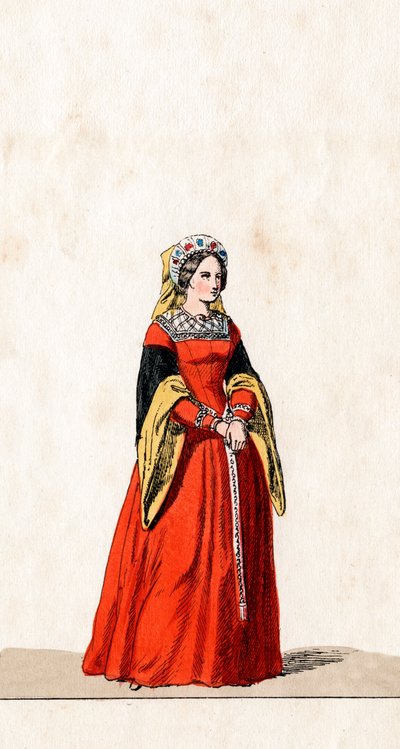Odottava nainen, pukusuunnittelu Shakespearen näytelmään, Henry VIII, 1800-luku tekijältä Unbekannt
