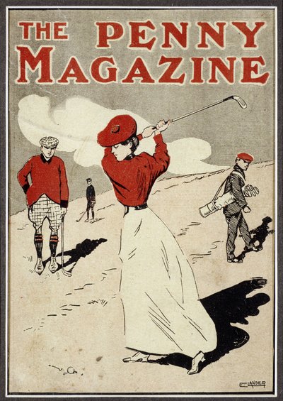 Lady golfaaja swingissä "The Penny Magazine" -lehden kannessa, c1900 tekijältä Unbekannt