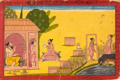 Lakshmana erakkorakennuksessa, folio Ramayanasta, n. 1690-1710. tekijältä Unbekannt