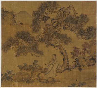 Maisema: mies männyn alla, Ming-dynastia, 1368-1644. tekijältä Unbekannt