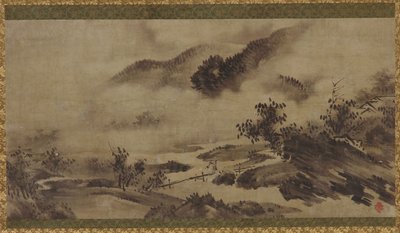 Maisema: vuoret, sumu ja puro, Edo-kausi, 1700-luku. tekijältä Unbekannt