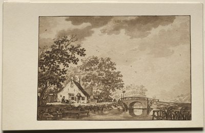 Maisema mökillä ja sillalla, 1700-luku. tekijältä Unbekannt