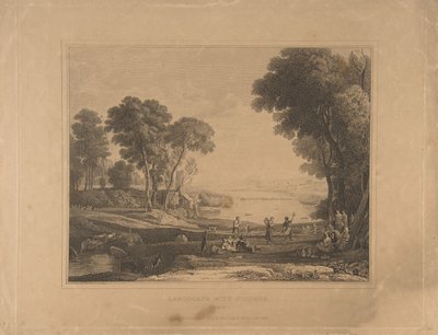 Maisema hahmoineen Iisakin ja Rebeccan häiden jälkeen, 1648, julkaistu 1830. tekijältä Unbekannt